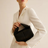 Chic Fold-Top Textured Leather Shoulder Bag