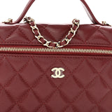 Chanel Caviar Quilted Top Handle Slim Vanity With Chain Burgundy