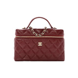 Chanel Caviar Quilted Top Handle Slim Vanity With Chain Burgundy