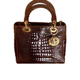 CHRISTIAN DIOR LADY DIOR BROWN CROCODILE MEDIUM BAG