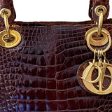 CHRISTIAN DIOR LADY DIOR BROWN CROCODILE MEDIUM BAG