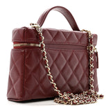 Chanel Caviar Quilted Top Handle Slim Vanity With Chain Burgundy